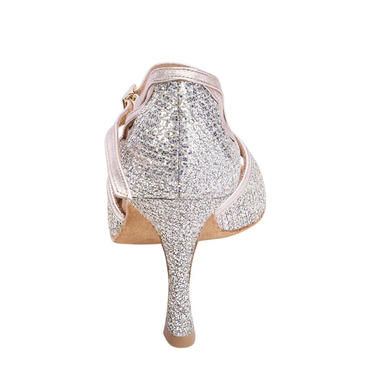 Rummos Damen Tanzschuhe Claire GT8-147 - Obermaterial: GlitterLux/Leder - Farbe: Platin - Weite: Normal - Absatz: 70R Flare - Größe: EUR 35
