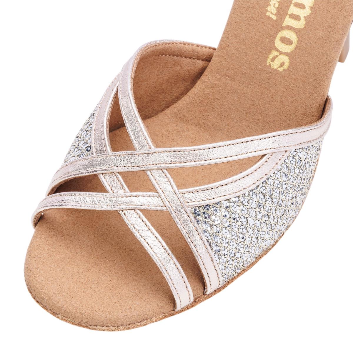 Rummos Damen Tanzschuhe Claire GT8-147 - Obermaterial: GlitterLux/Leder - Farbe: Platin - Weite: Normal - Absatz: 70R Flare - Größe: EUR 33