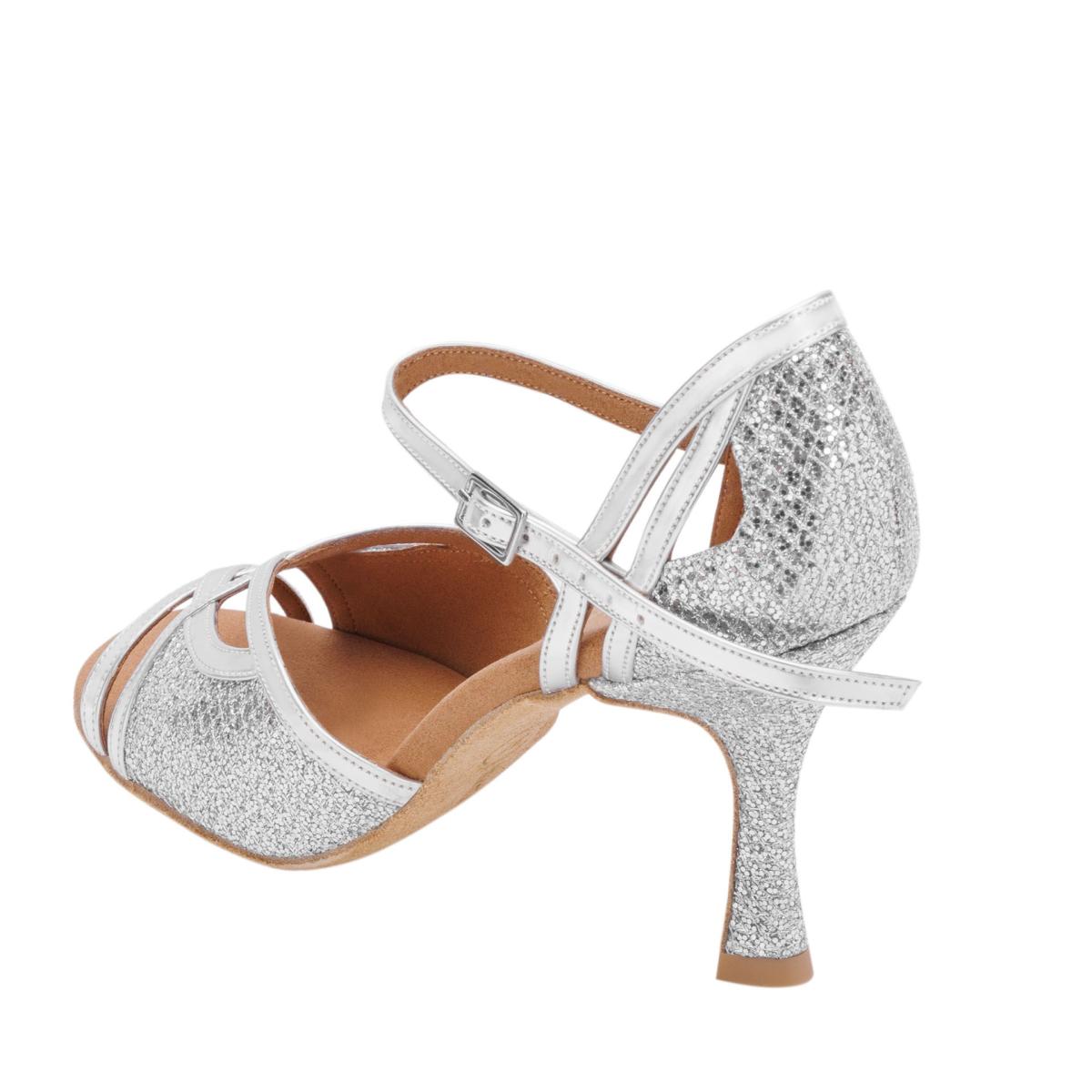 Rummos Damen Tanzschuhe Claire GT9-009 - Obermaterial: GlitterLux/Leder - Farbe: Silber - Weite: Normal - Absatz: 70R Flare - Größe: EUR 37