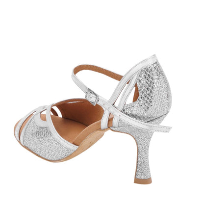 Rummos Damen Tanzschuhe Claire GT9-009 - Obermaterial: GlitterLux/Leder - Farbe: Silber - Weite: Normal - Absatz: 70R Flare - Größe: EUR 37