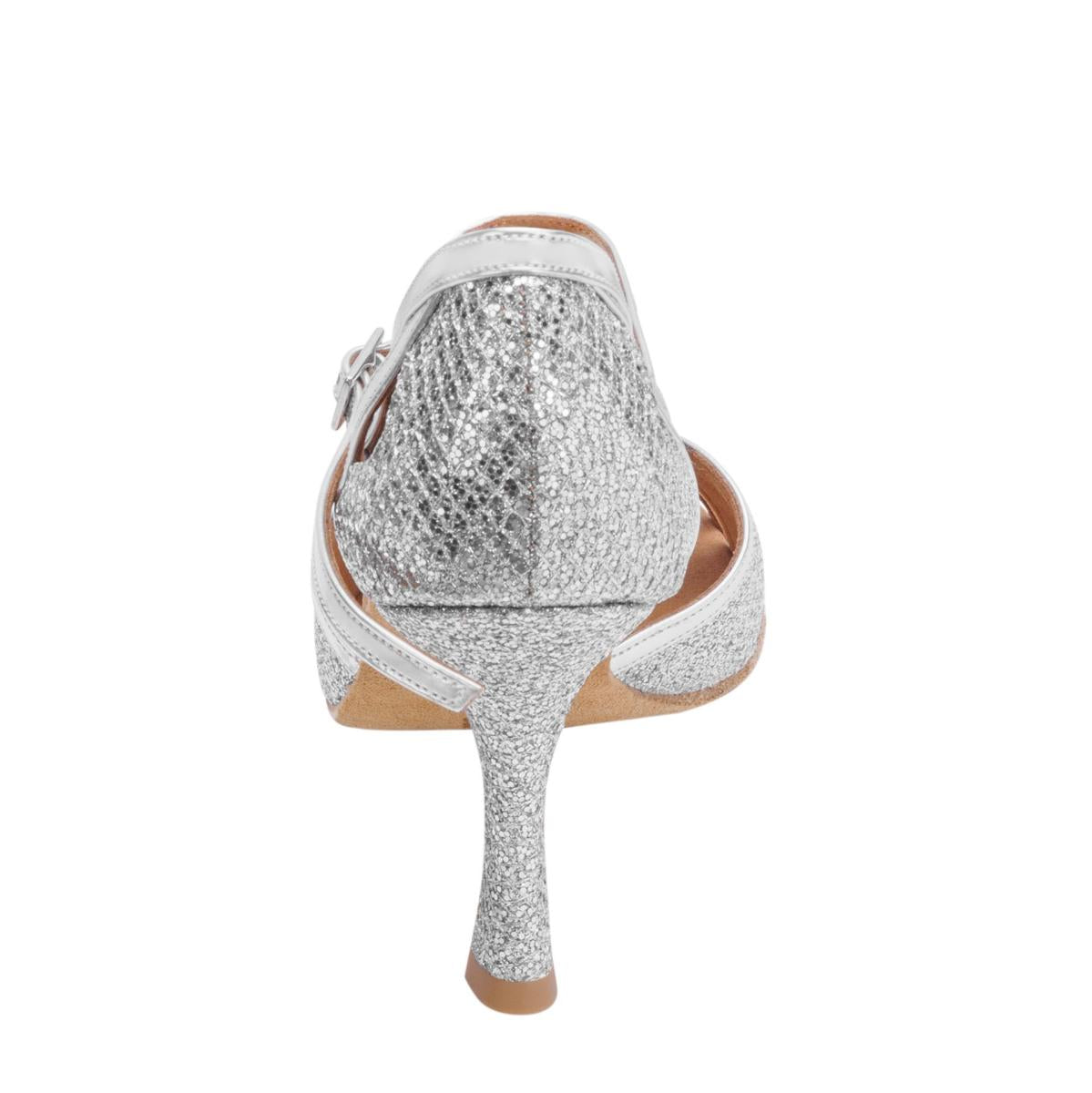 Rummos Damen Tanzschuhe Claire GT9-009 - Obermaterial: GlitterLux/Leder - Farbe: Silber - Weite: Normal - Absatz: 70R Flare - Größe: EUR 36