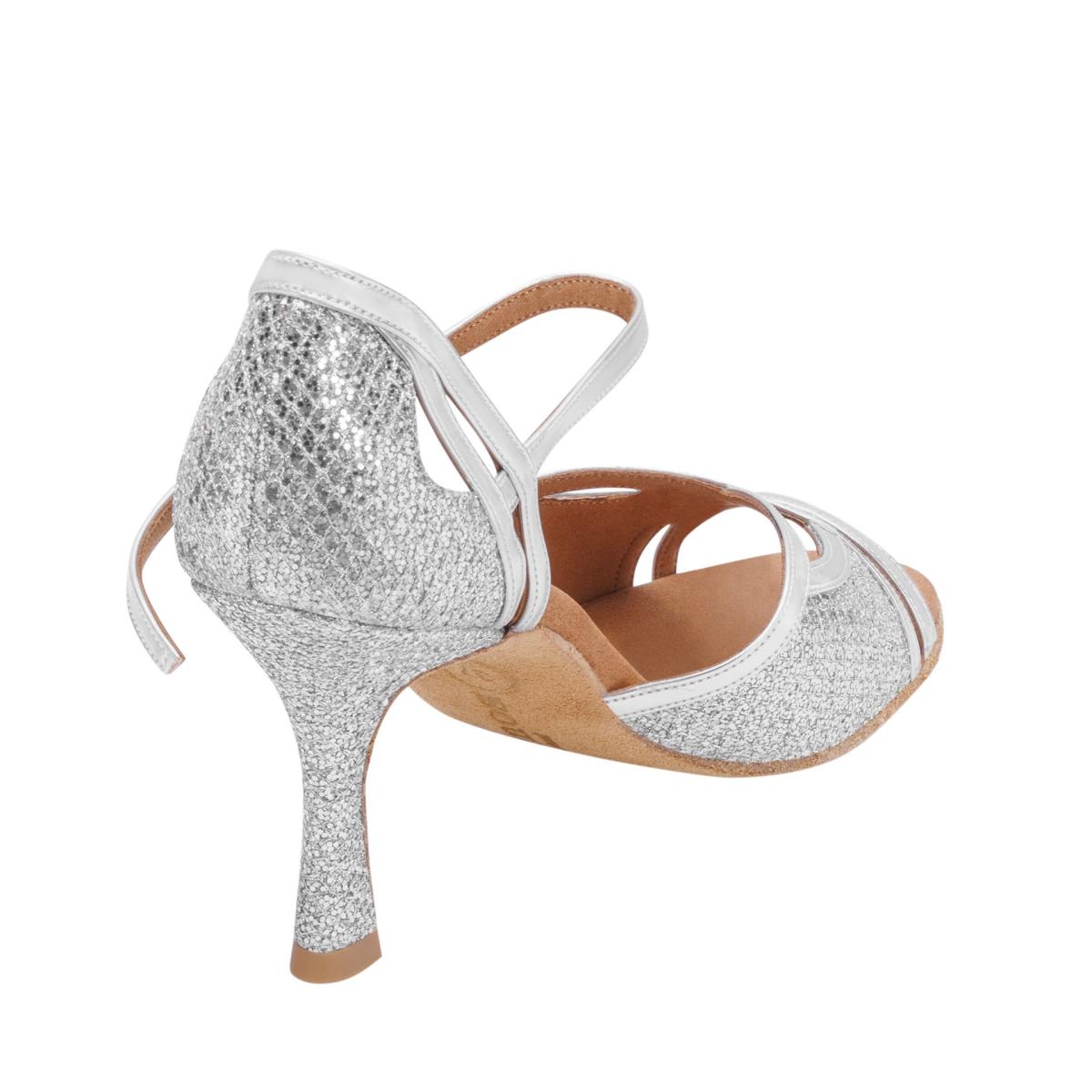Rummos Damen Tanzschuhe Claire GT9-009 - Obermaterial: GlitterLux/Leder - Farbe: Silber - Weite: Normal - Absatz: 70R Flare - Größe: EUR 40,5