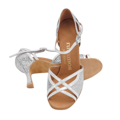 Rummos Damen Tanzschuhe Claire GT9-009 - Obermaterial: GlitterLux/Leder - Farbe: Silber - Weite: Normal - Absatz: 70R Flare - Größe: EUR 33