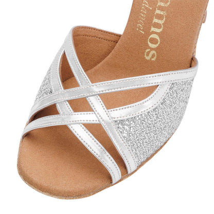 Rummos Damen Tanzschuhe Claire GT9-009 - Obermaterial: GlitterLux/Leder - Farbe: Silber - Weite: Normal - Absatz: 70R Flare - Größe: EUR 38