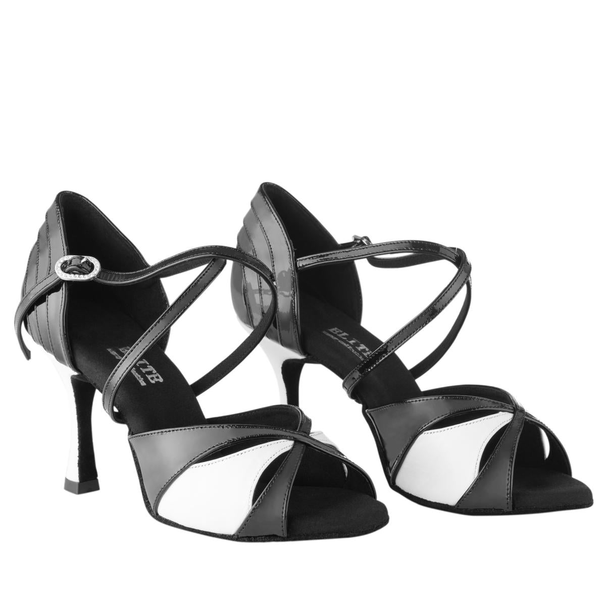 Rummos Damen Tanzschuhe Elite Paloma 035/004 - Material: Leder/Lackleder - Farbe: Schwarz/Weiß - Weite: Normal - Absatz: 70R Flare - Größe: EUR 33,5