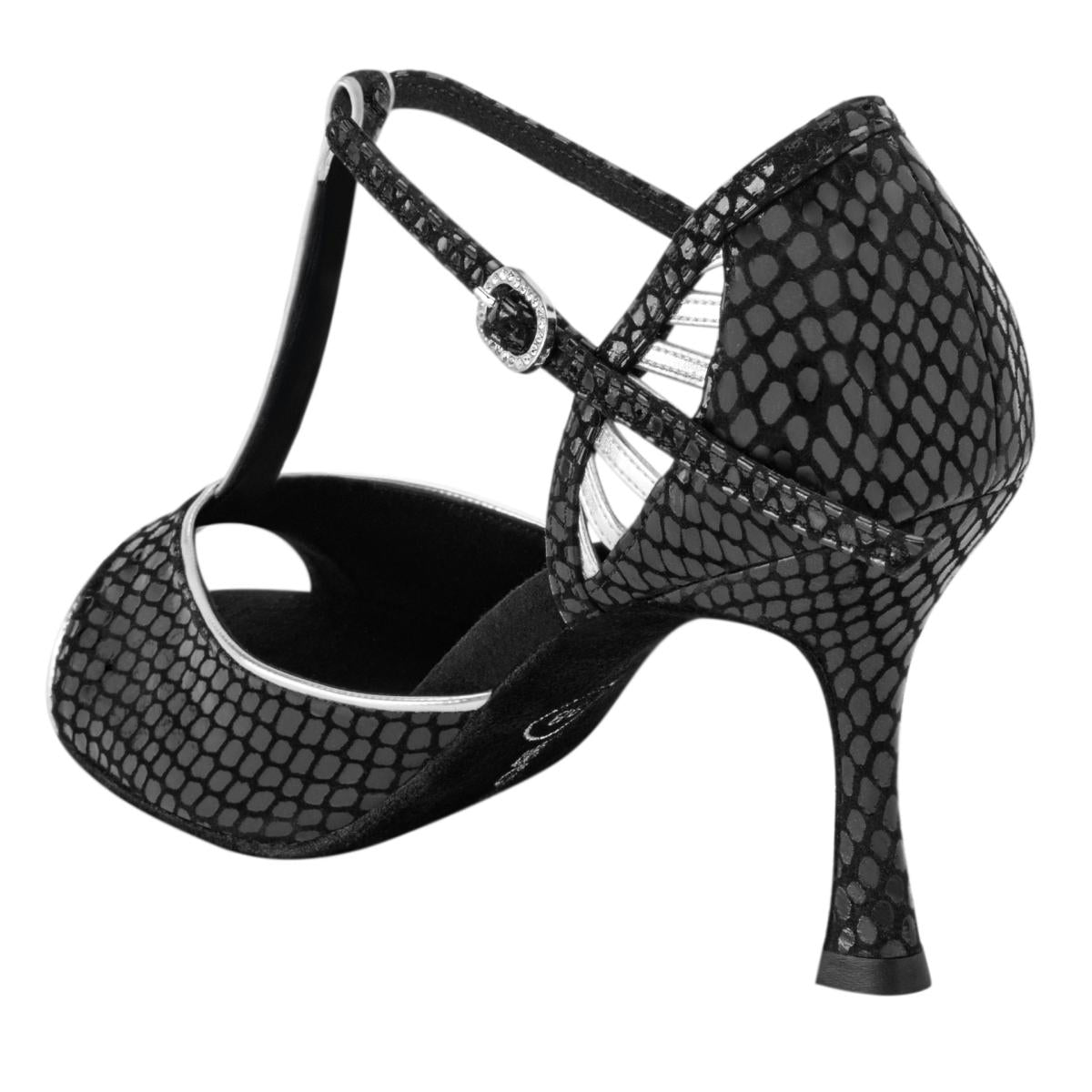 Rummos Damen Tanzschuhe Valentina 171-009 - Obermaterial: Leder - Farbe: schwarz, silber - Weite: Normal - Absatz: 70R Flare - Größe: EUR 40,5
