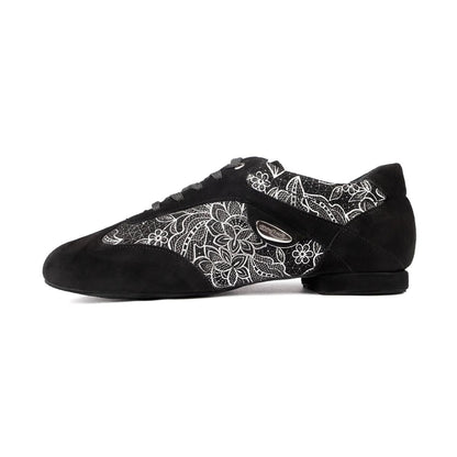 PortDance Damen Trainerschuhe PD09 - Obermaterial: Nubuck/Fantasy Schwarz/Weiß - Absatz: 1,5 cm Micro-Heel - Größe: 42 EU