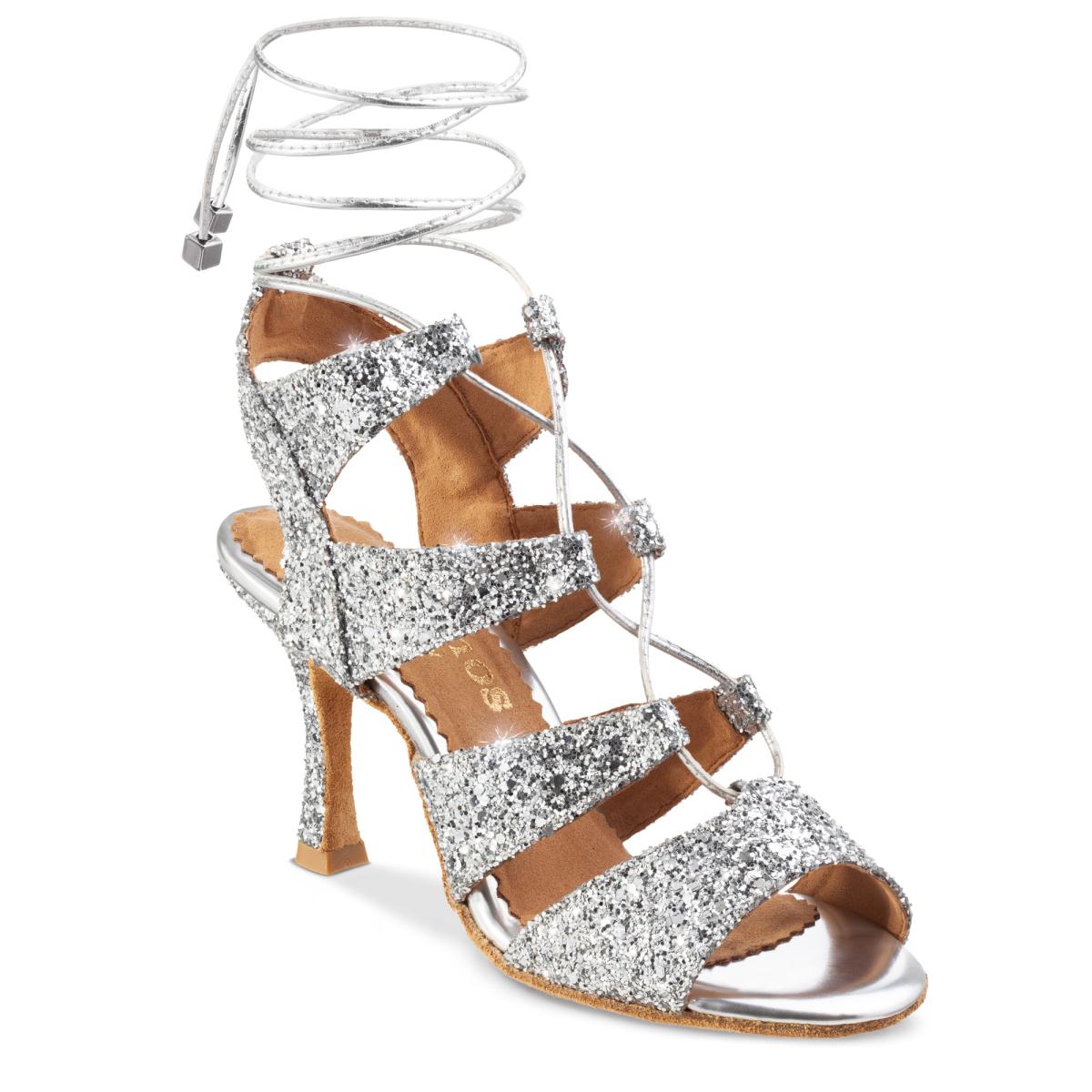 Rummos Damen Tanzschuhe Bachata 04 139G - Obermaterial: Glitzer - Farbe: Silber - Weite: Normal - Absatz: 70R Flare - Größe: EUR 42