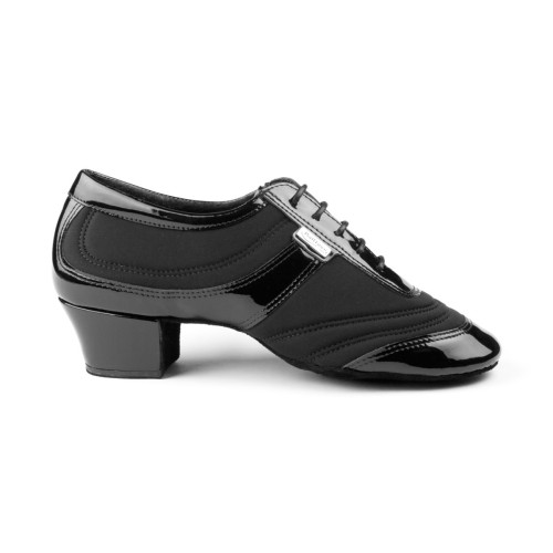 Portdance Hombres Zapatos de Baile Latino PD013 Pro - Licra/Laca Negro - 4,5 cm