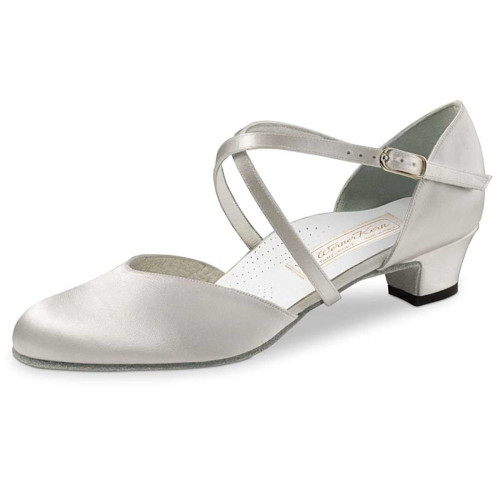 Werner Kern Donne Scarpe da Sposa Felice 3,4 LS - Raso Bianco - 3,4 cm - Suola in Cuoio - Misura: UK 7