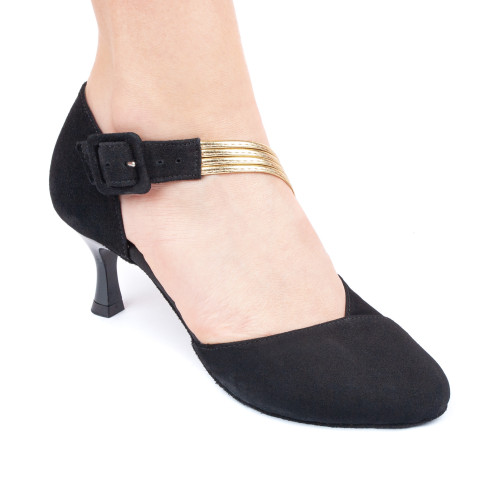 Portdance Damen Tanzschuhe PD126 - Nubuck Schwarz - 5,5 cm Flare (groß) - Größe: EUR 36