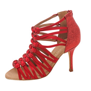 Rummos Femmes Chaussures de Danse Bachata 01 - Satin Rouge - 8 cm