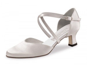 Werner Kern Femmes Chaussures de Danse Patty LS - Satin Blanc - 5,5 cm - Semelle en cuir nubuck [UK 7 - B-Ware]